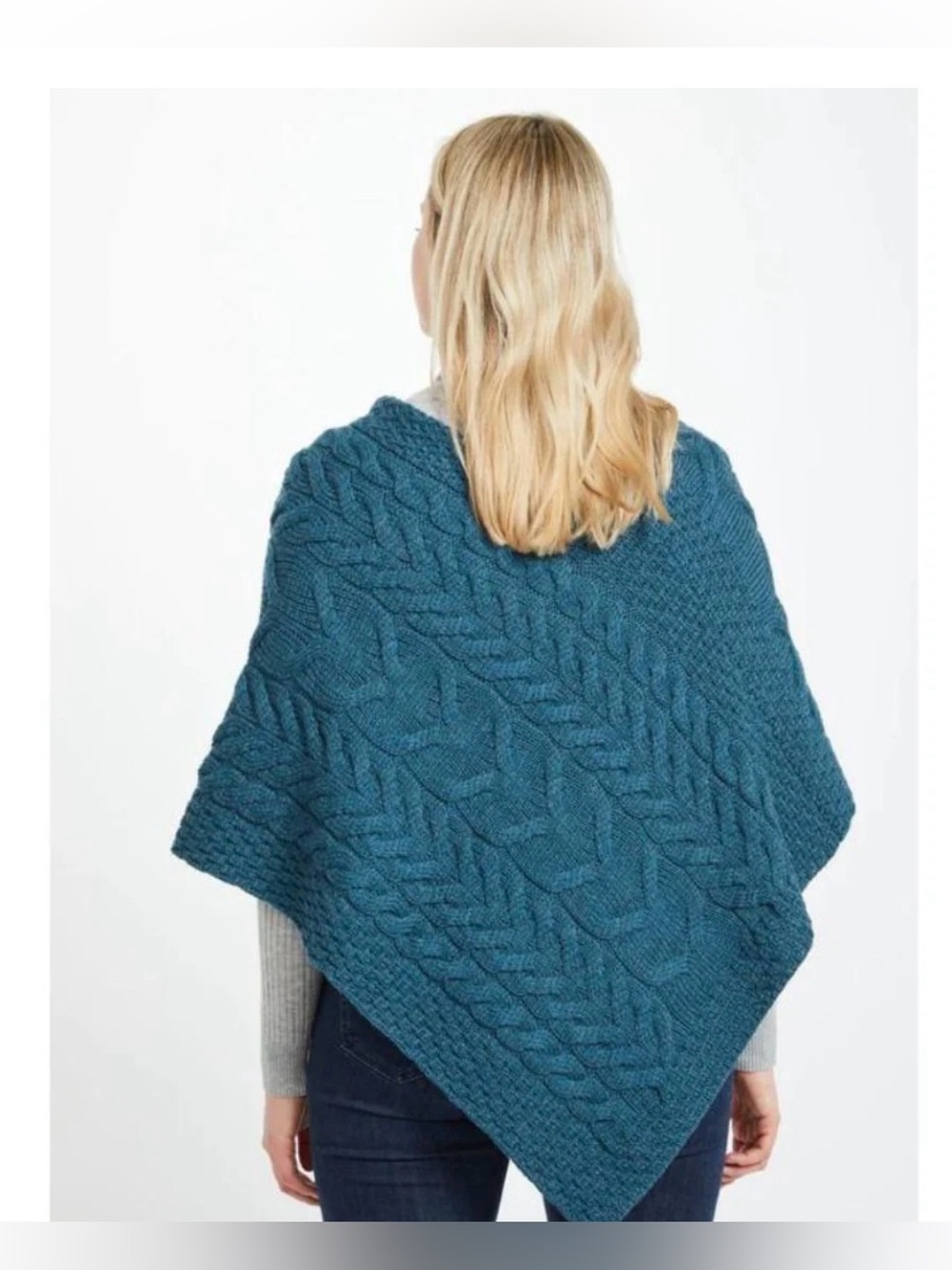 Aran Mills Cable Knit Triangular Poncho Merino Wool , One size - Picture 5 of 11
